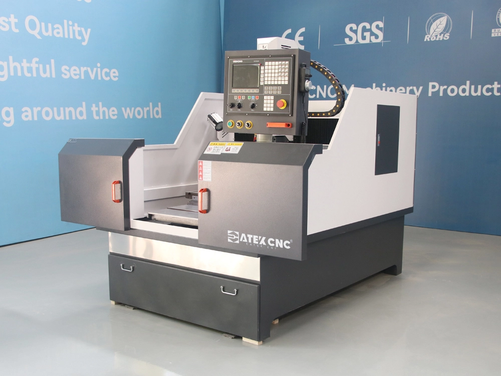 CNC metal milling machine with the protective door opened