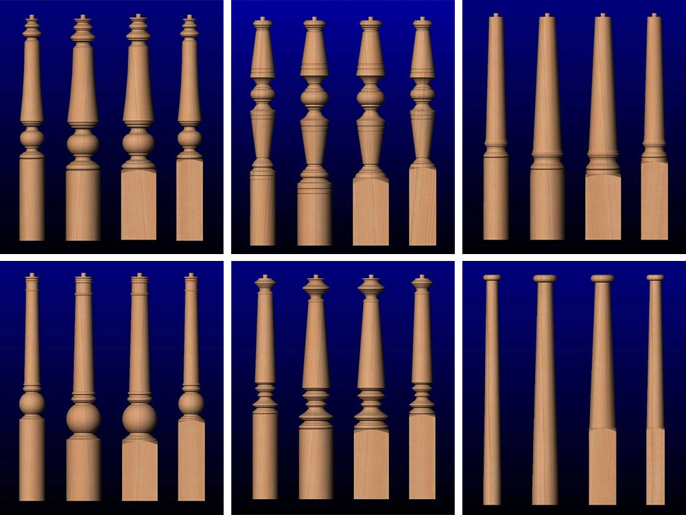Various wooden table and chair legs made by small CNC wood lathe