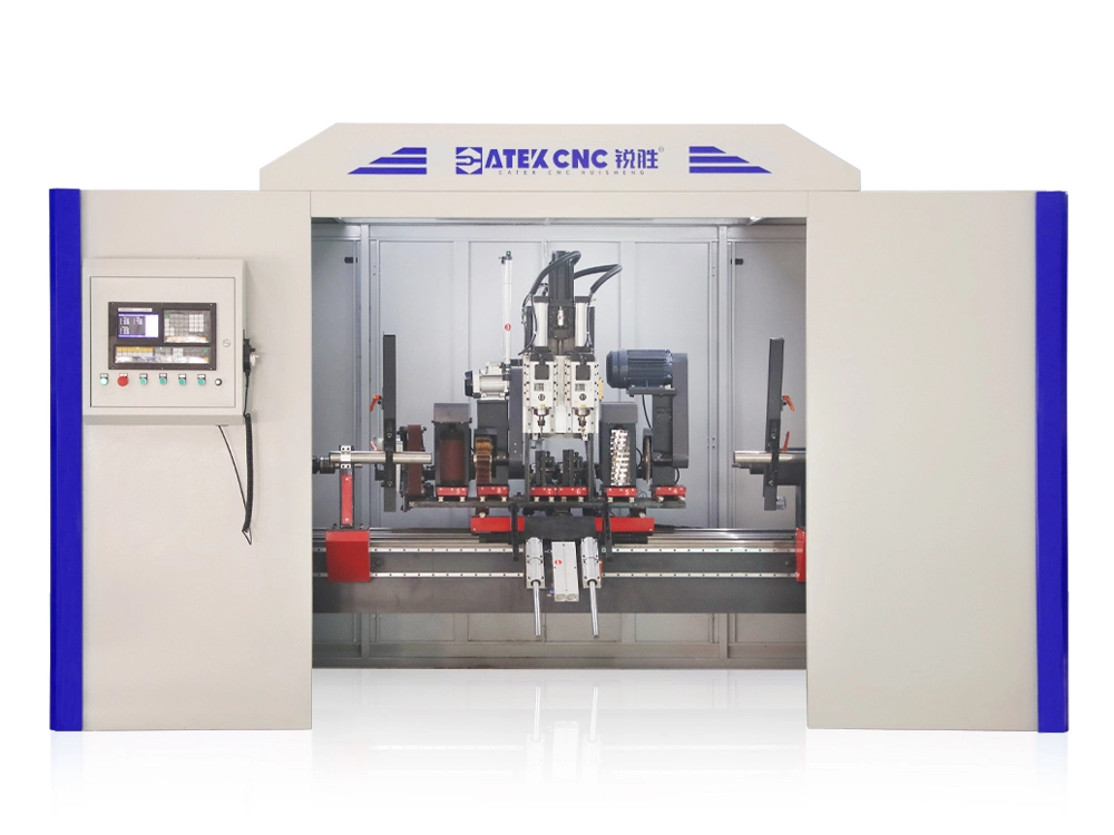 9-function CNC wood lathe with fully enclosed