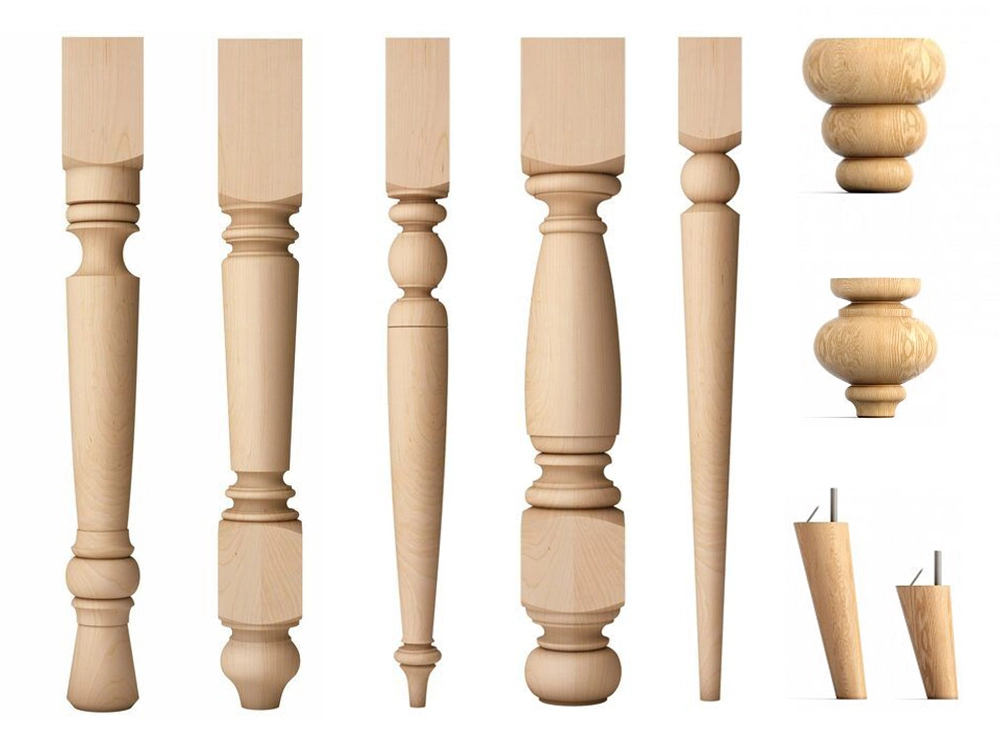 Wooden chair legs that can be processed using a lathe