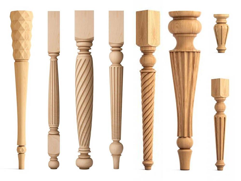 Wooden chair legs with turning and groove technology