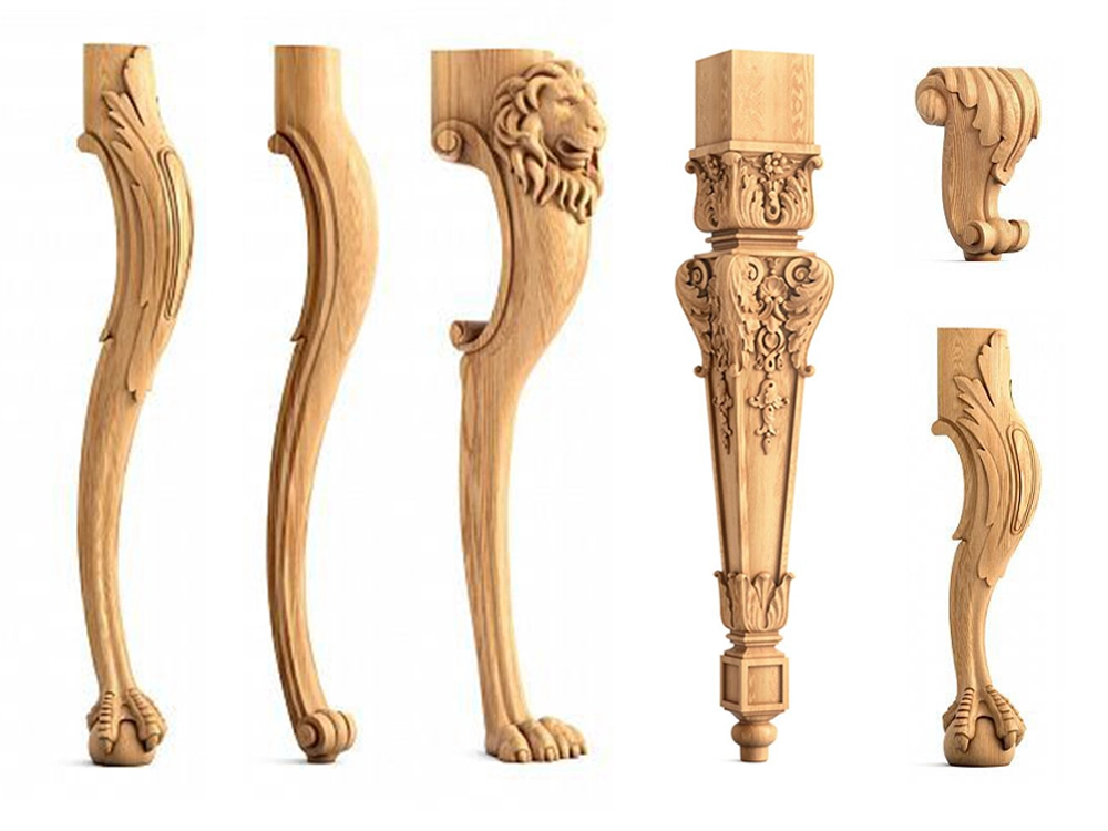 Chair legs carved using a CNC wood lathe