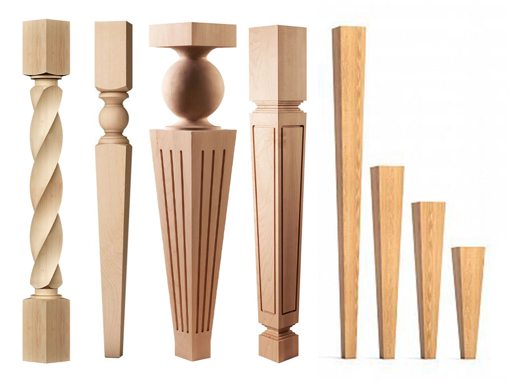 Planed wooden chair legs