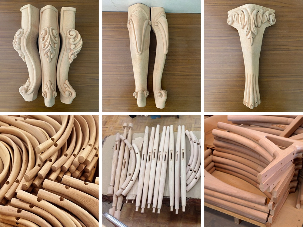 Example of 7-in-1 5-axis CNC wood lathe processed table legs and chair parts