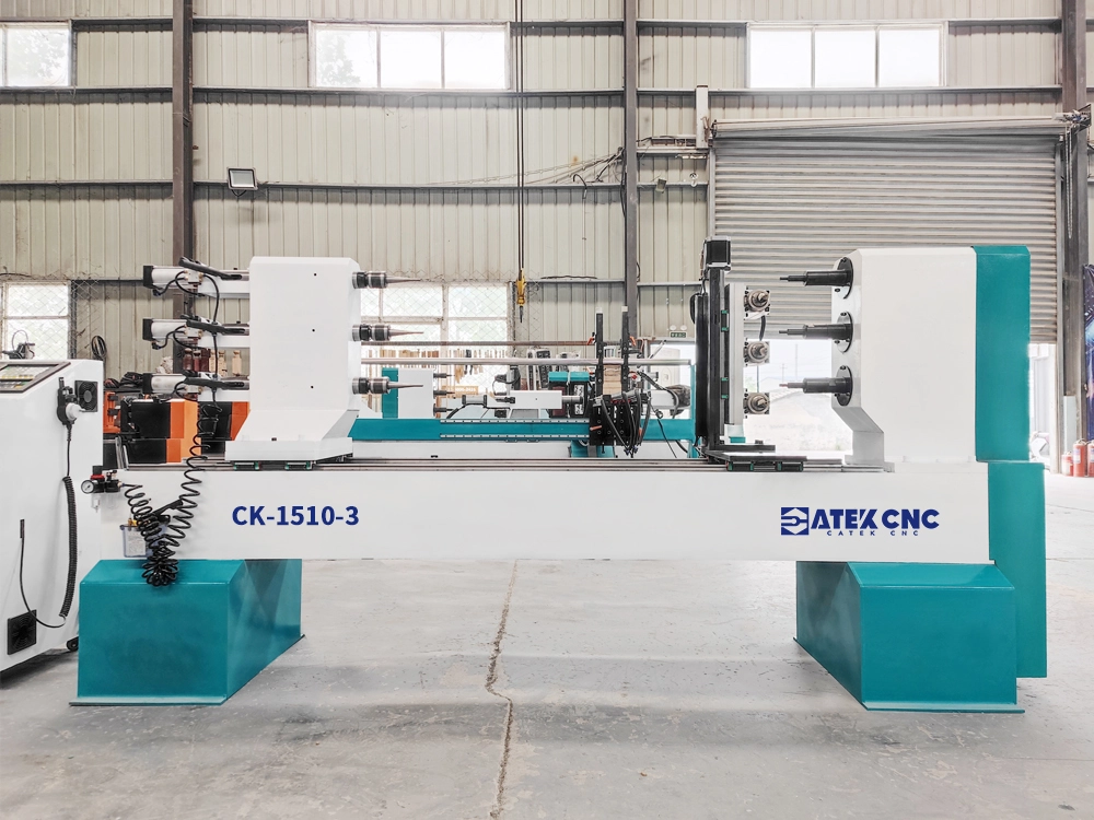 3-Station CNC Wood Lathe for Mass Production of Pool Cues