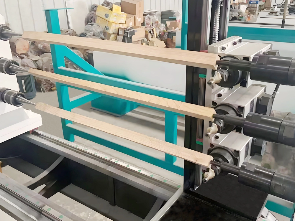 3-Station CNC Wood Lathe for Mass Production of Pool Cues