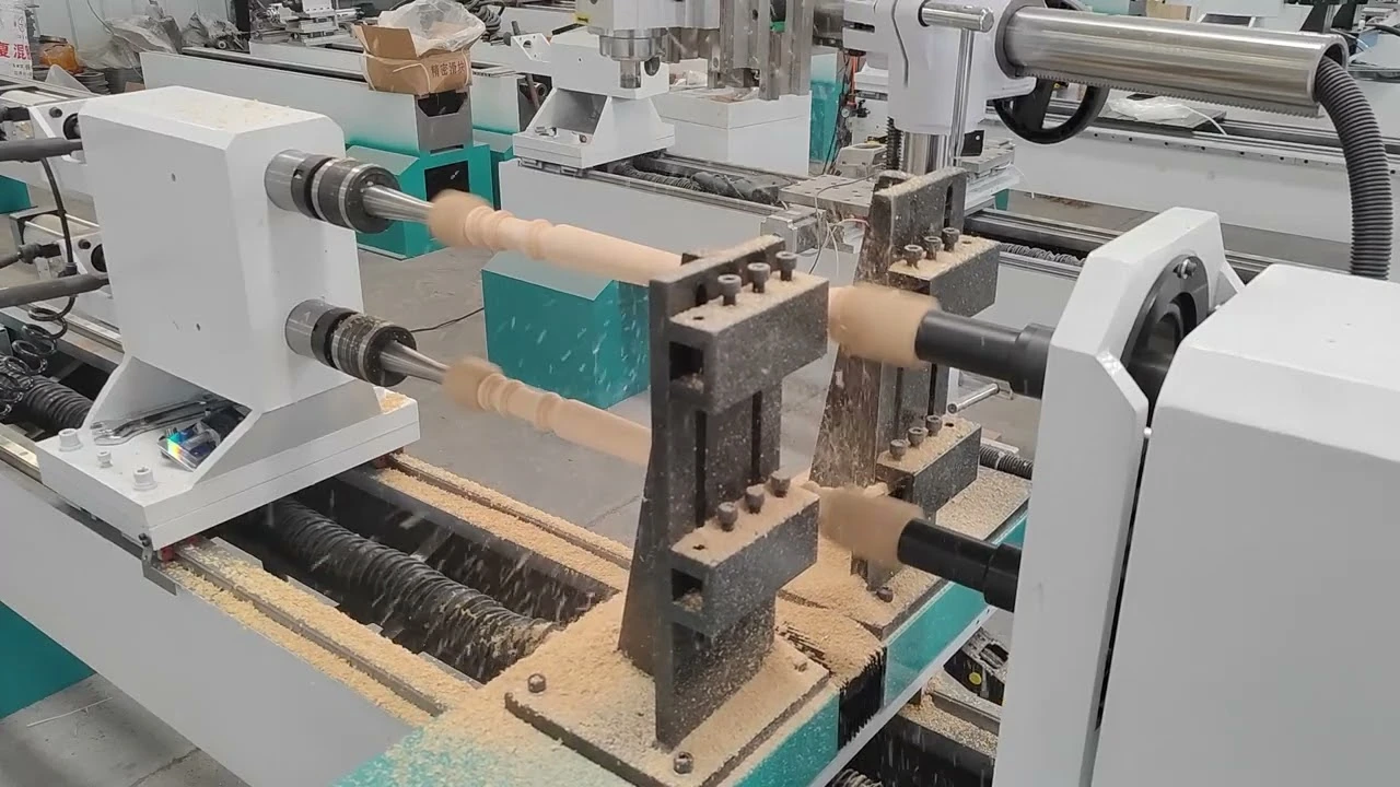 2-Station Four-Axis Linkage CNC Wood Engraving Lathe