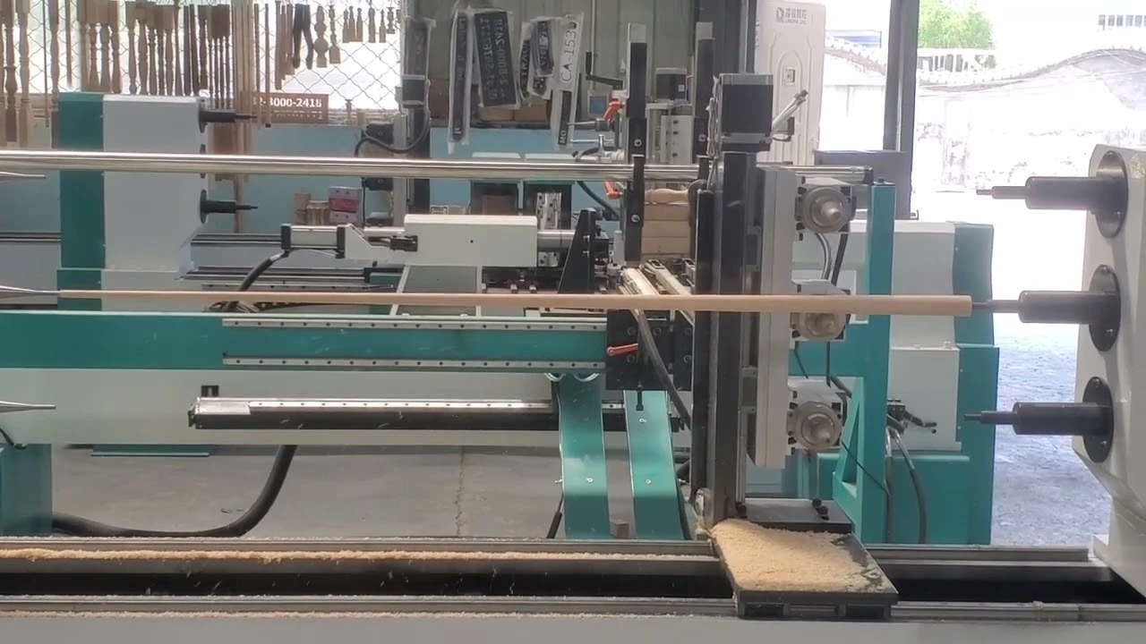 3-Station CNC Wood Lathe for Mass Production of Pool Cues