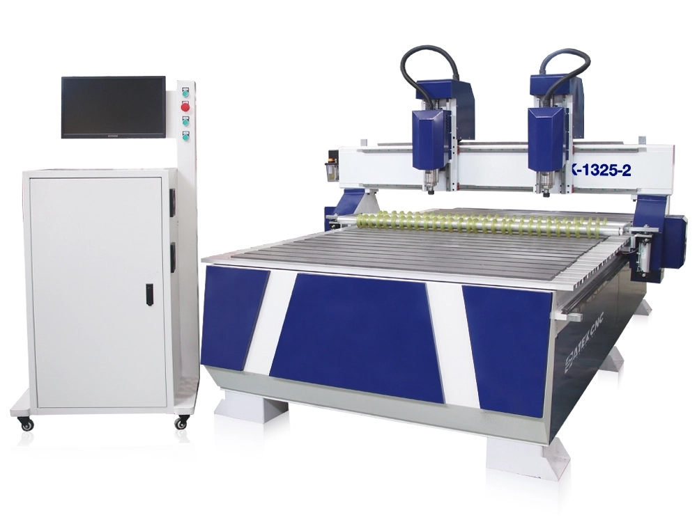 CNC Router with Two Independently Controlled Spindles and Pneumatic Roller