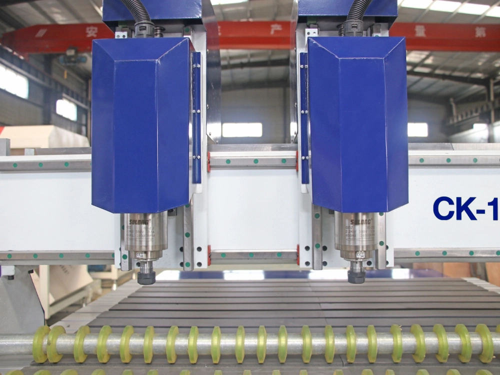 CNC Router with Two Independently Controlled Spindles and Pneumatic Roller
