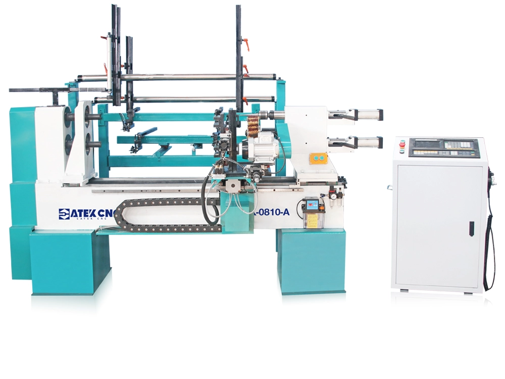Small 2-Station CNC Wood Lathe with Automatic Feeding and Sanding Device