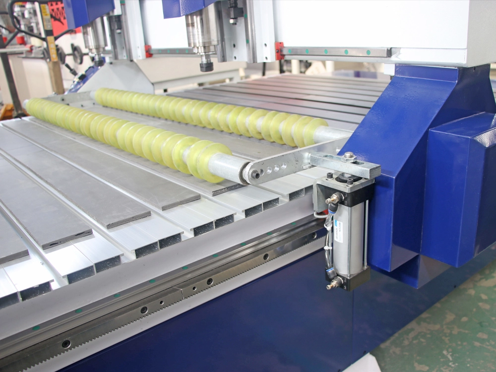 CNC Router with Two Independently Controlled Spindles and Pneumatic Roller