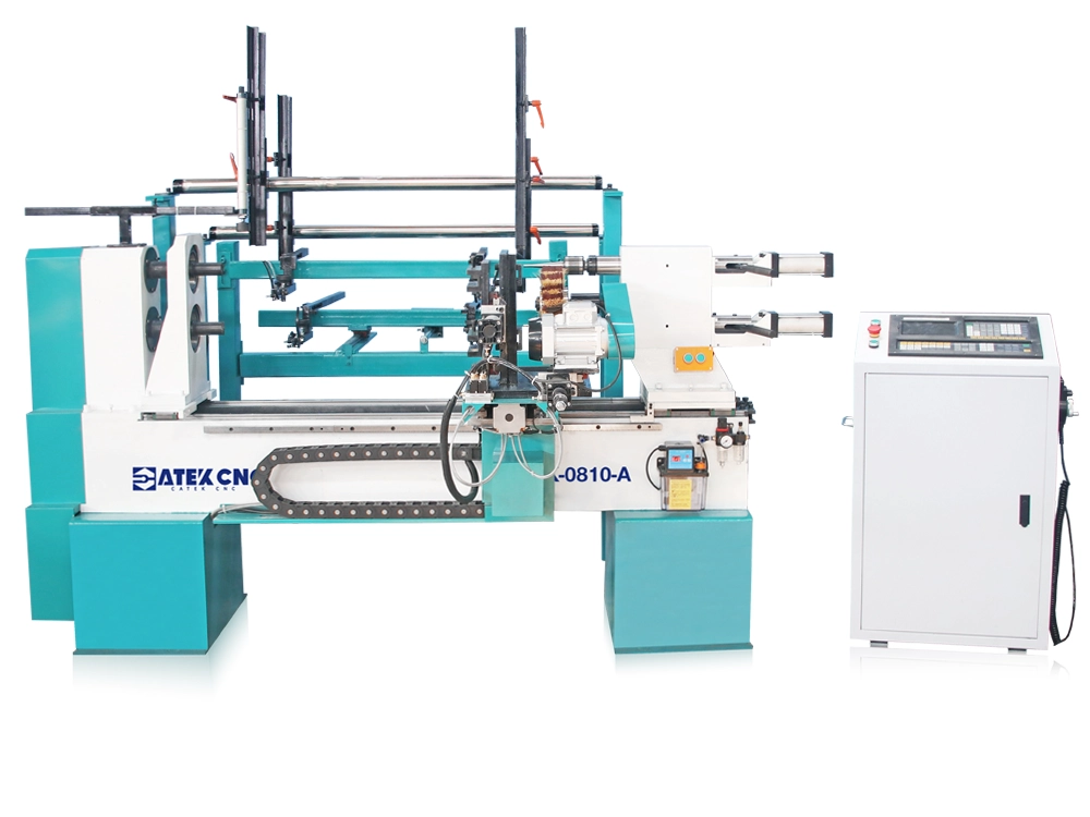 Small 2-Station CNC Wood Lathe with Automatic Feeding and Sanding Device