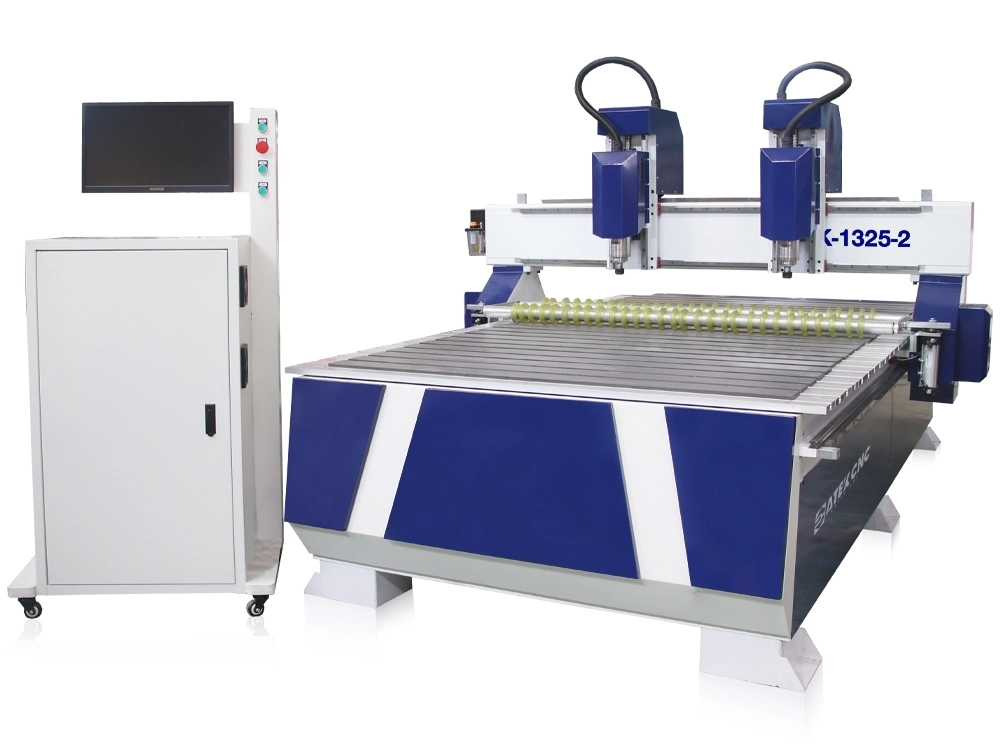 CNC Router with Two Independently Controlled Spindles and Pneumatic Roller