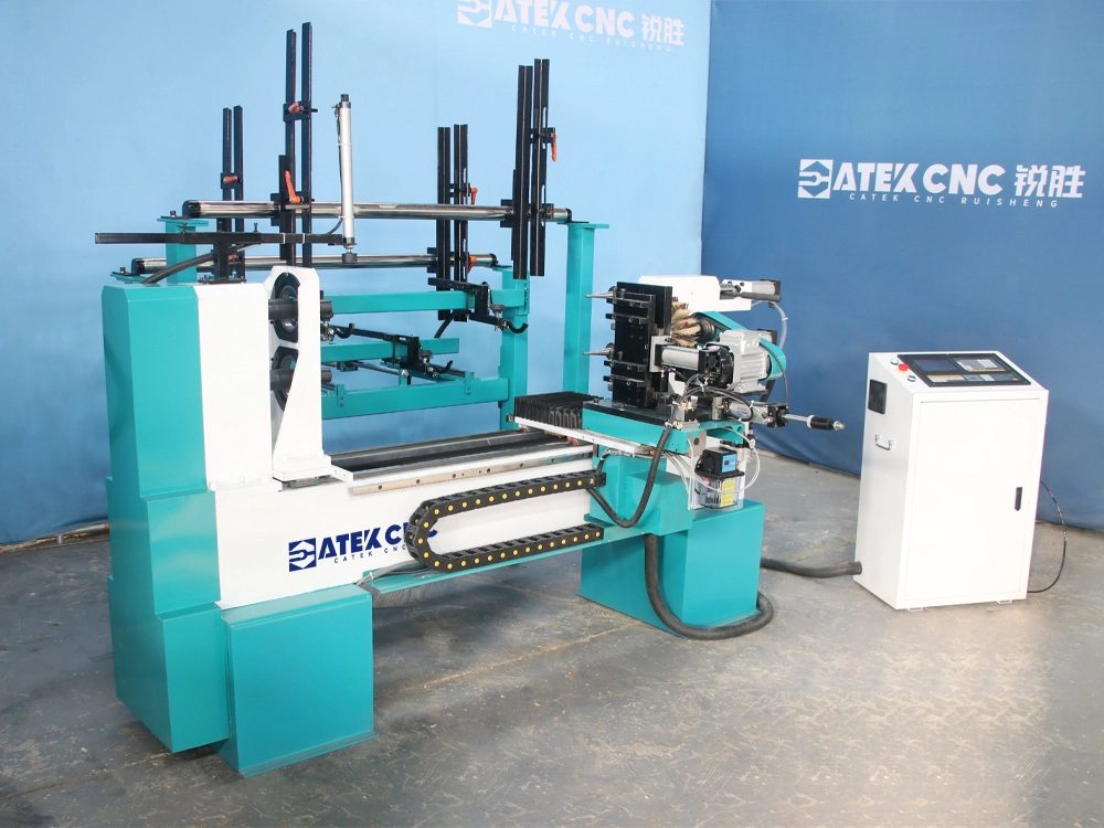 Small 2-Station CNC Wood Lathe with Automatic Feeding and Sanding Device