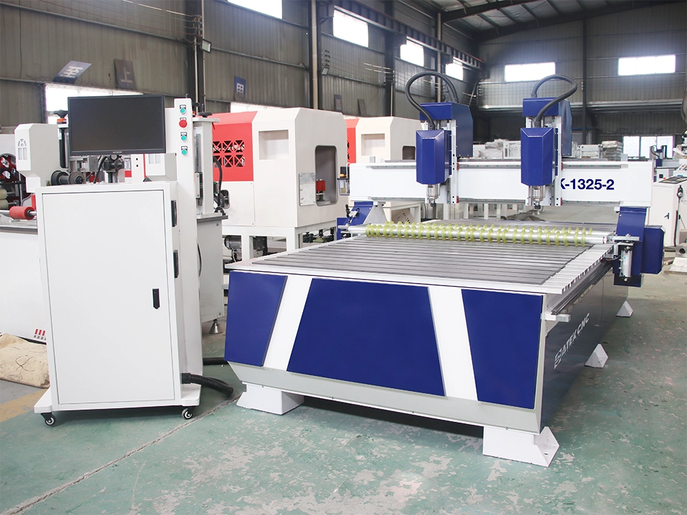 CNC Router with Two Independently Controlled Spindles and Pneumatic Roller
