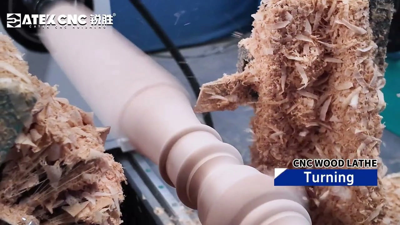 Compact Dual-Tool CNC Wood Lathe with Automatic Feeding