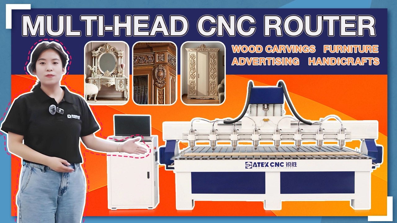 Multi-Head CNC Router for Engraving of Multiple Wood Panels